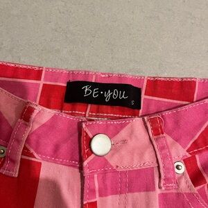 Be You Pink Plaid Jean Pants